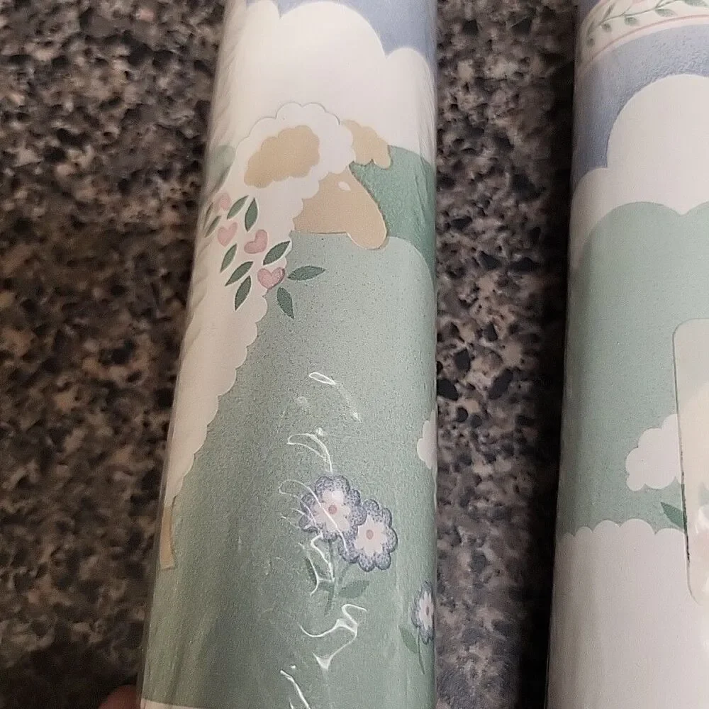 VINTAGE Nursery Wallpaper Border Lamb Sheep Cottagecore Shabby Chic Baby 2 Rolls